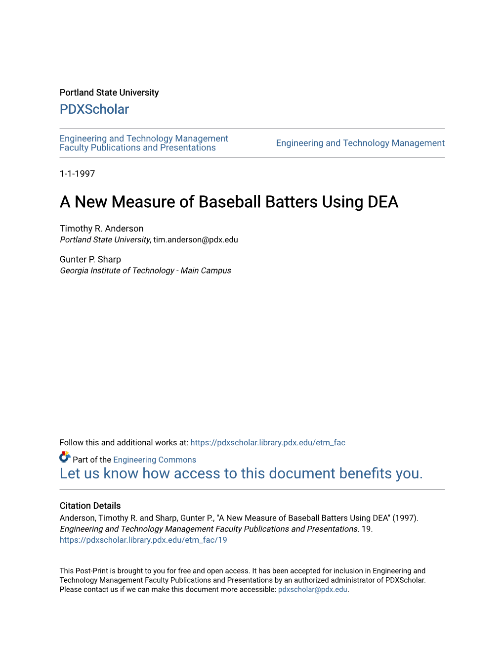 A New Measure of Baseball Batters Using DEA