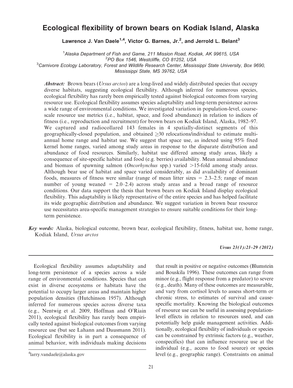 Ecological Flexibility of Brown Bears on Kodiak Island, Alaska