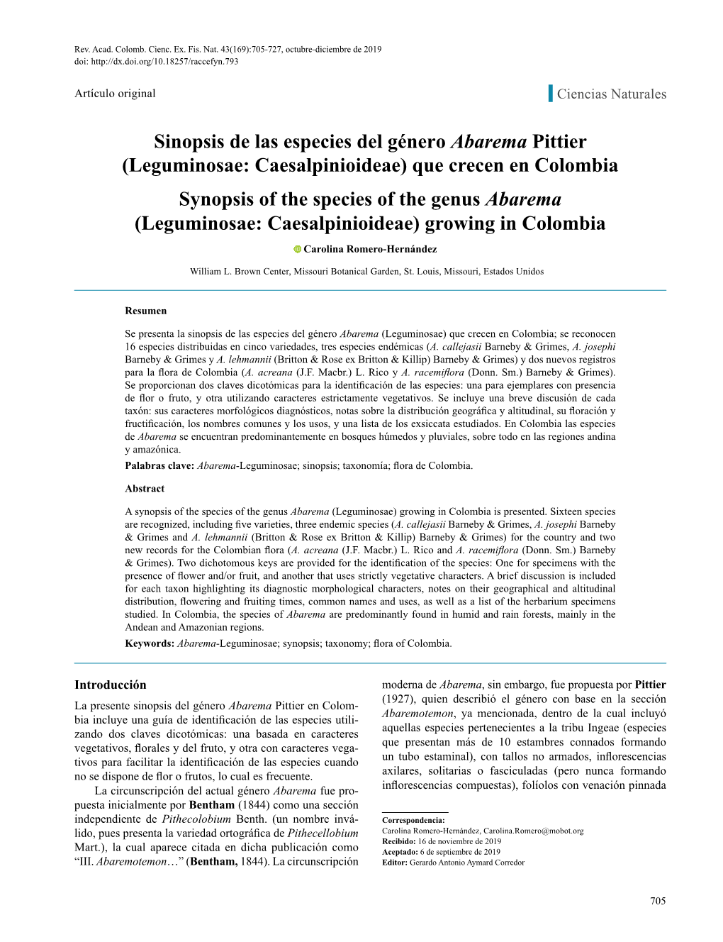 Sinopsis De Las Especies Del Género Abarema Pittier (Leguminosae: Caesalpinioideae) Que Crecen En Colombia Synopsis of the Spec