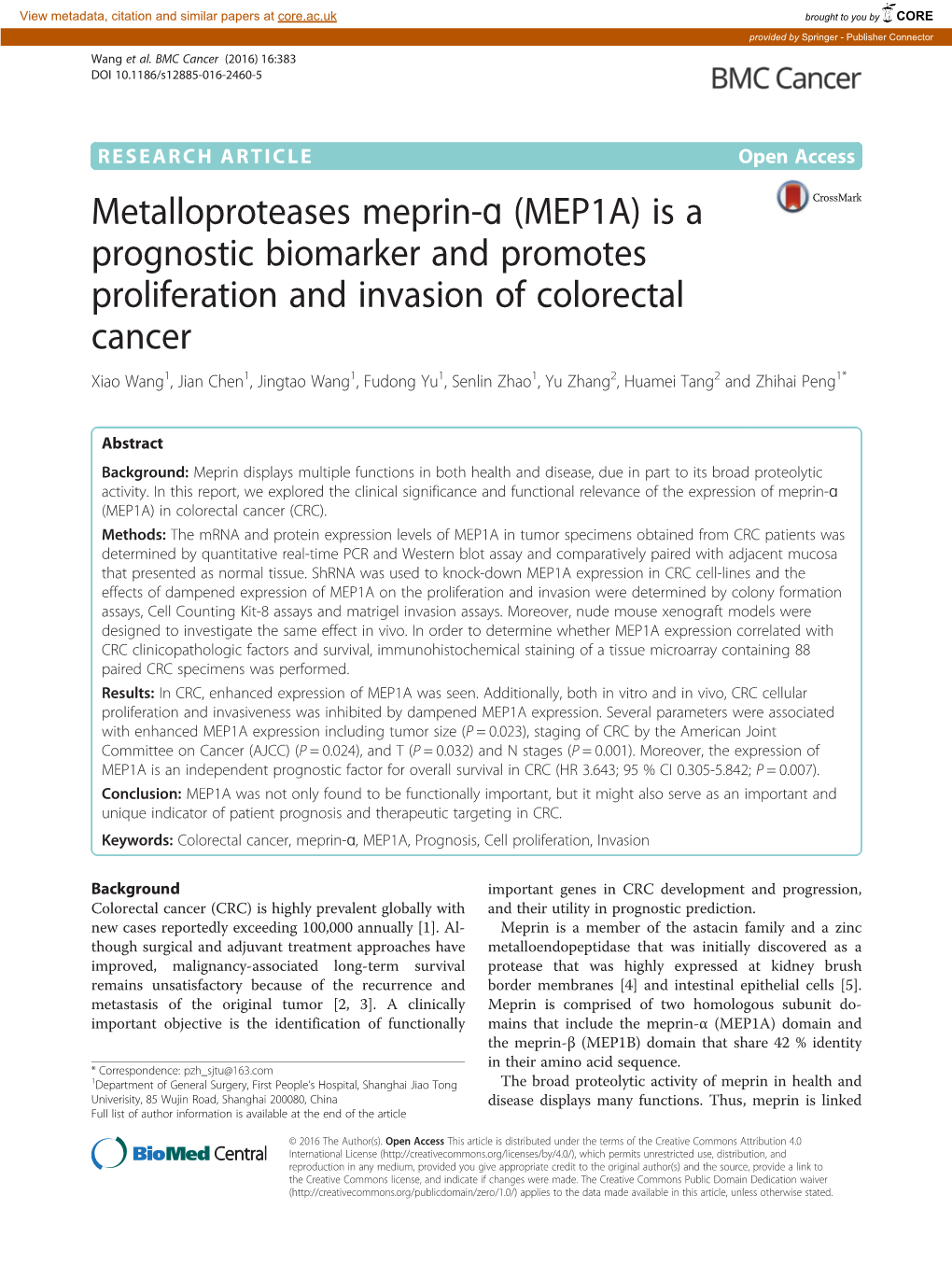 Metalloproteases Meprin-Ɑ (MEP1A) Is a Prognostic Biomarker And