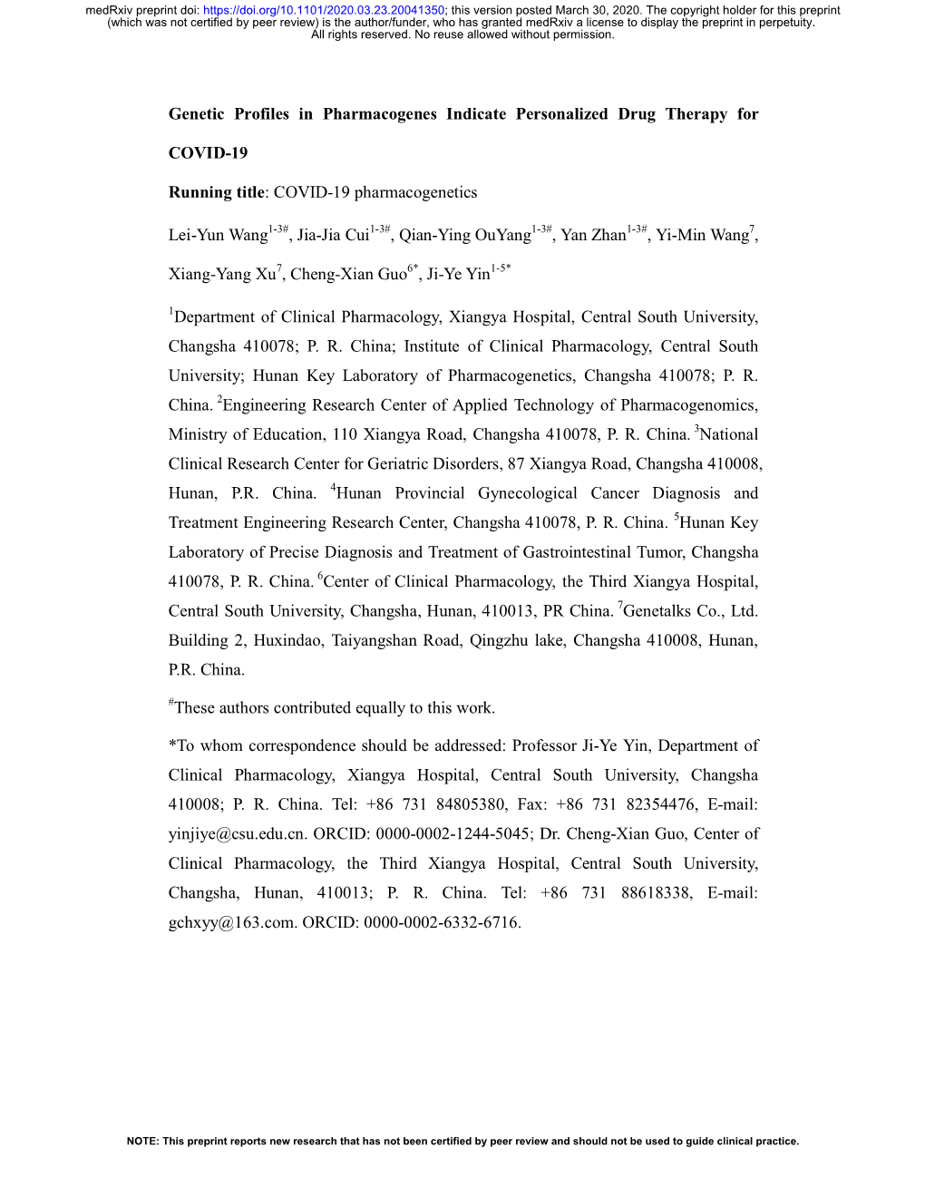 COVID-19 Pharmacogenetics Lei-Y