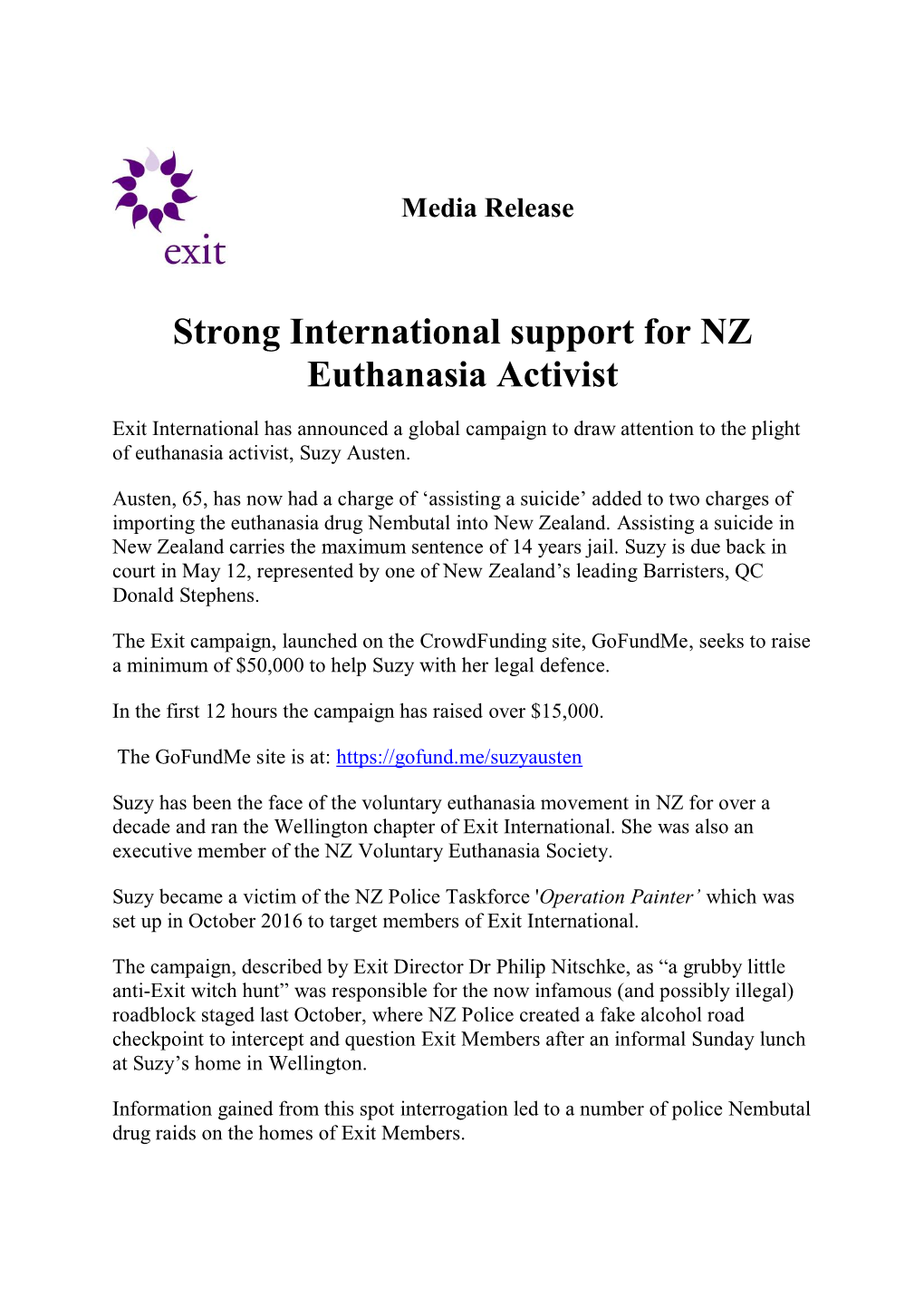 Strong International Support for NZ Euthanasia Activist