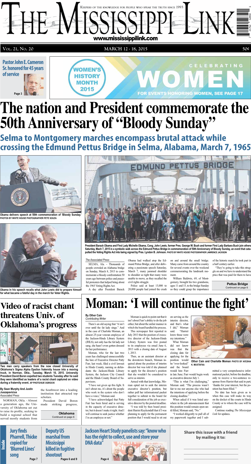 Bloody Sunday” Selma to Montgomery Marches Encompass Brutal Attack While Crossing the Edmund Pettus Bridge in Selma, Alabama, March 7, 1965