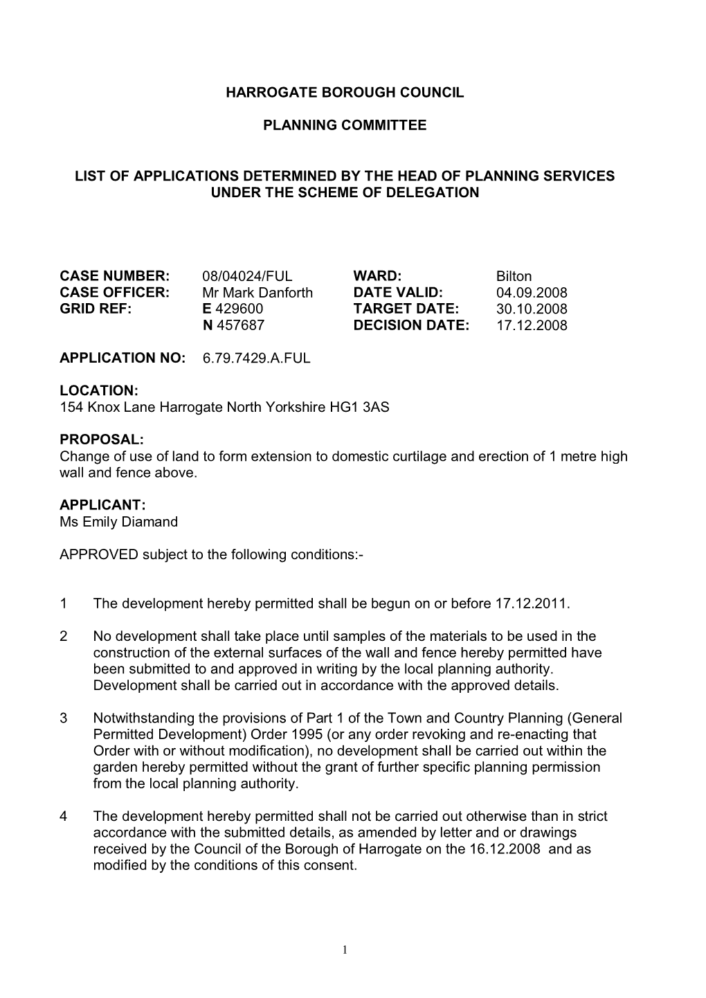 Harrogate Borough Council Planning Committee List Of