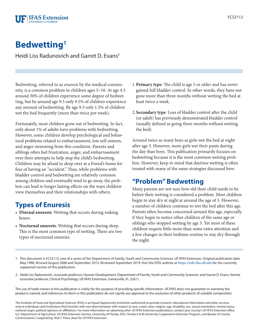 Bedwetting1 Heidi Liss Radunovich and Garret D