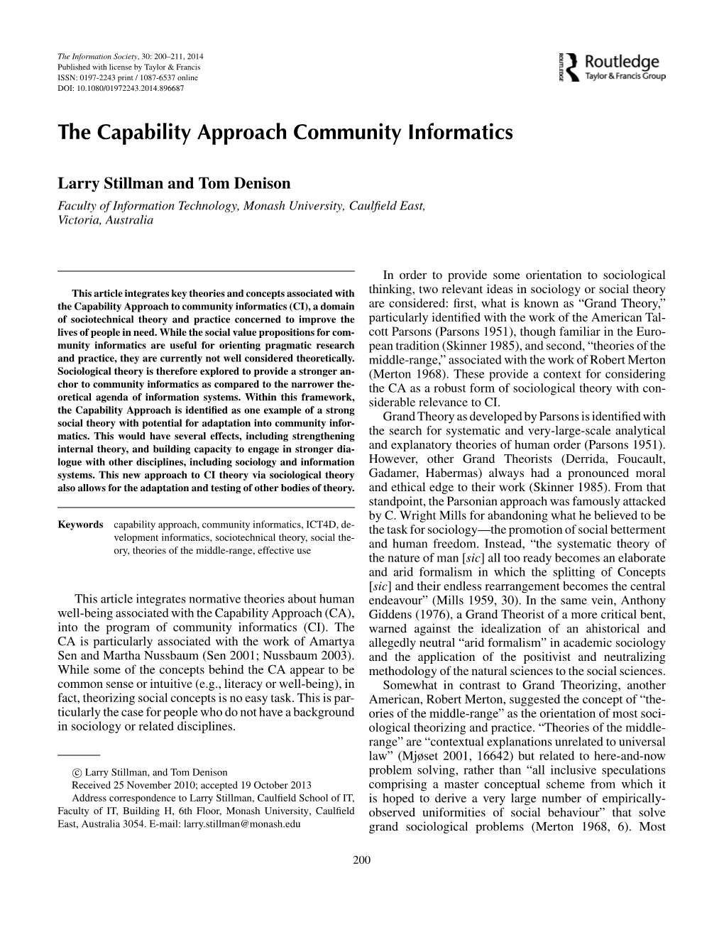 The Capability Approach Community Informatics