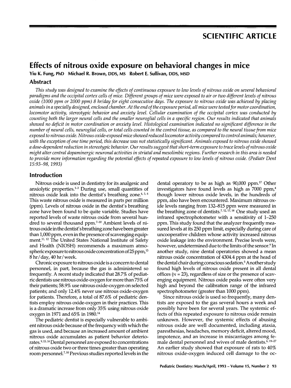 Effects of Nitrous Oxide Exposure on Behavioral Changes in Mice