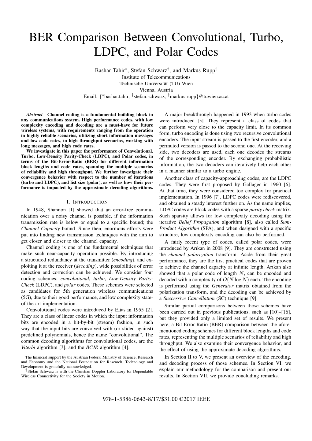 BER Comparison Between Convolutional, Turbo, LDPC, and Polar Codes