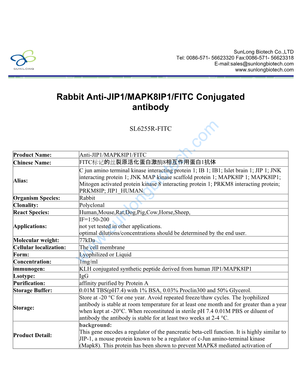 Rabbit Anti-JIP1/MAPK8IP1/FITC Conjugated Antibody