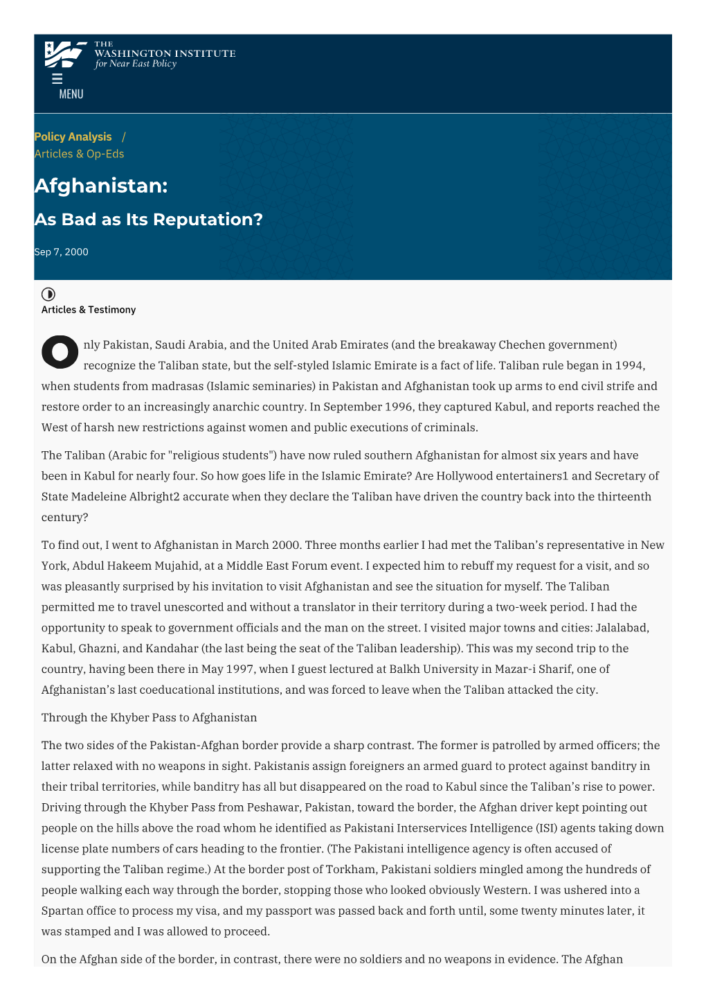 Afghanistan: As Bad As Its Reputation? | the Washington Institute