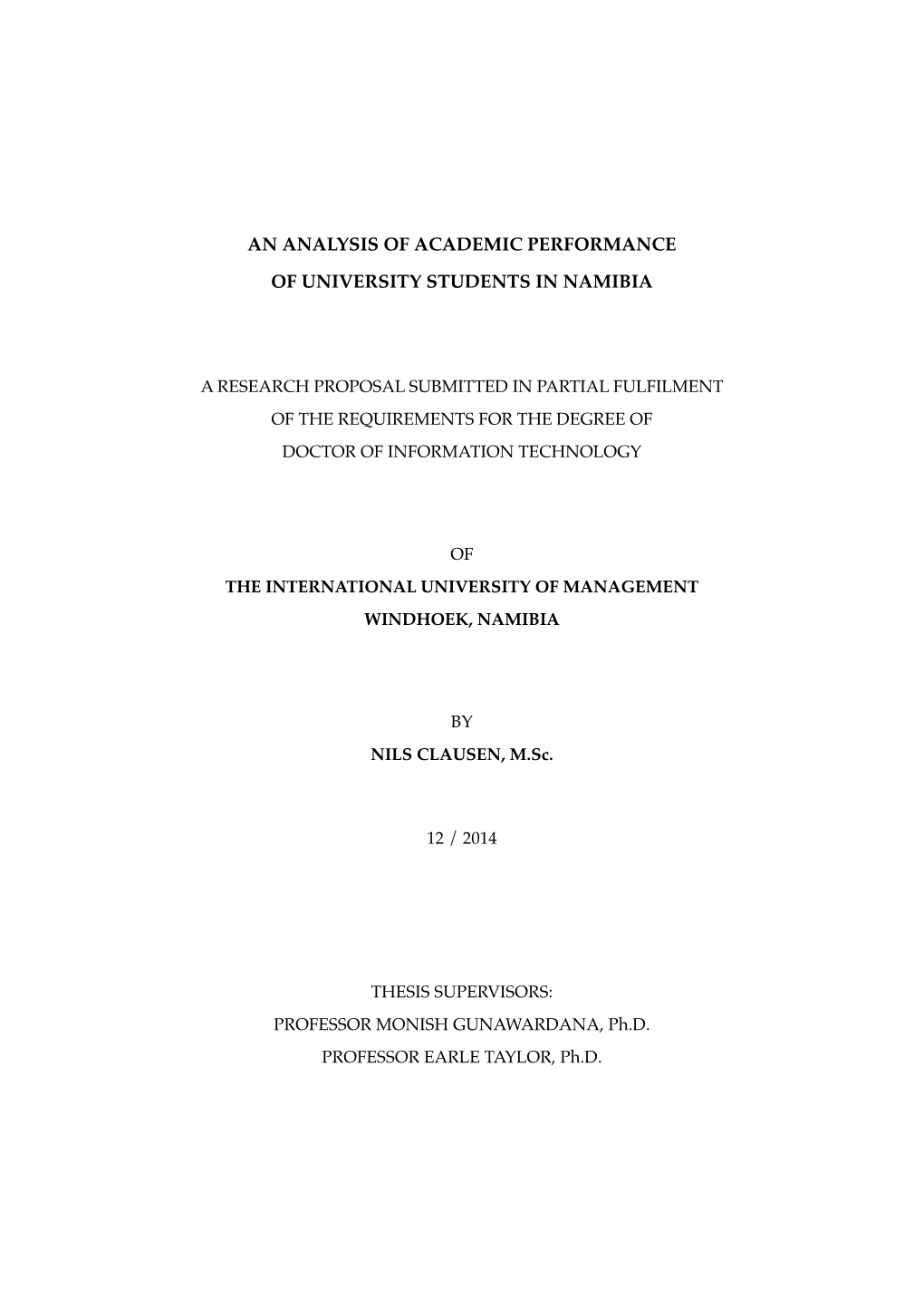 An Analysis of Academic Performance of University Students in Namibia