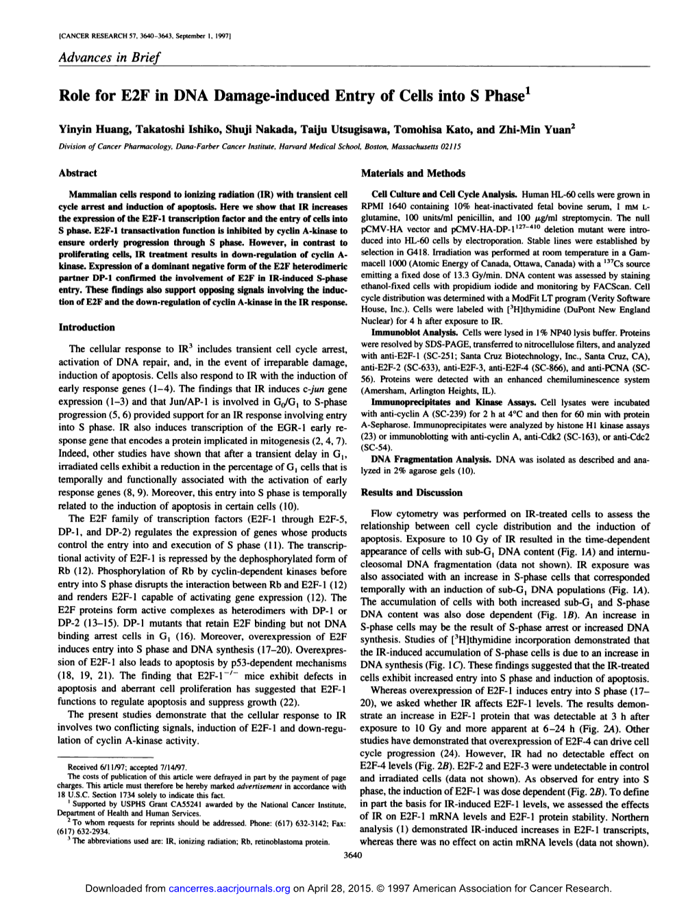 Role for E2F in DNA Damage-Induced Entry of Cells Into S Phase1