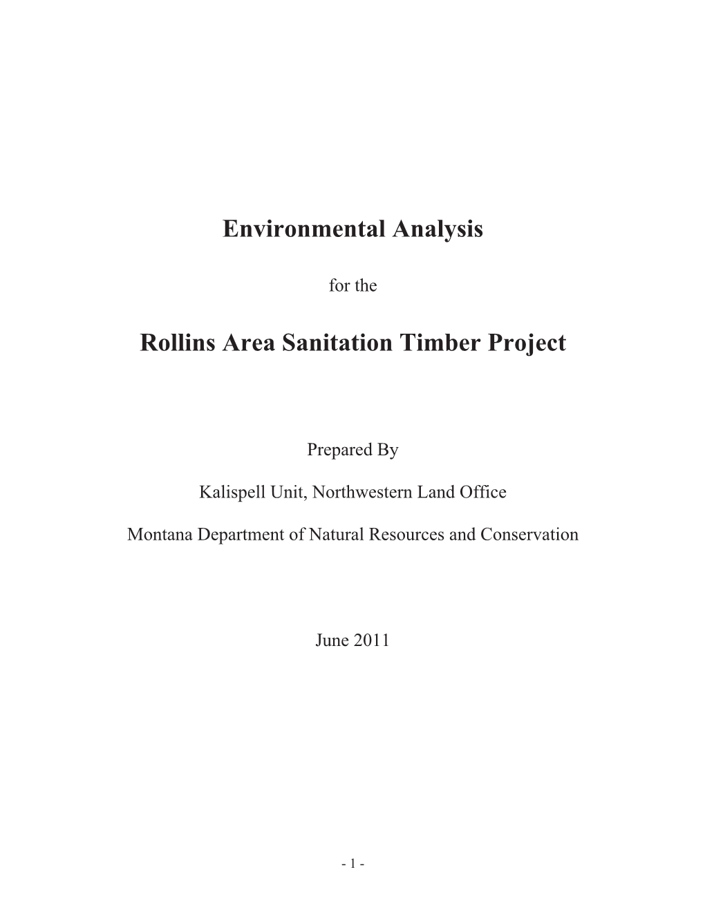 Environmental Analysis Rollins Area Sanitation Timber Project