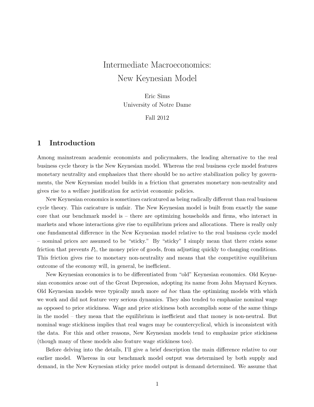 Intermediate Macroeconomics: New Keynesian Model