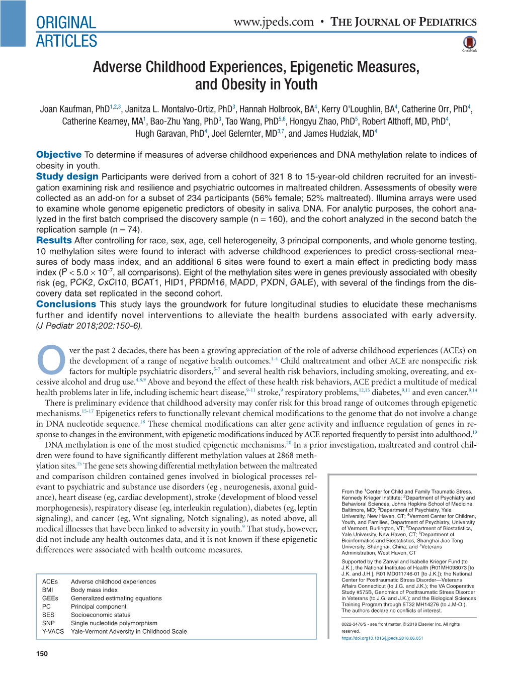 Adverse Childhood Experiences, Epigenetic Measures, and Obesity in Youth