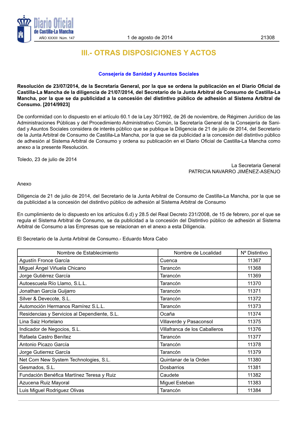 Iii.- Otras Disposiciones Y Actos