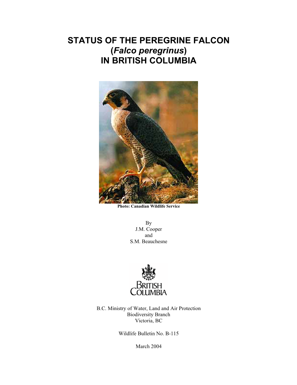 Status of the Prairie Falcon in British Columbia