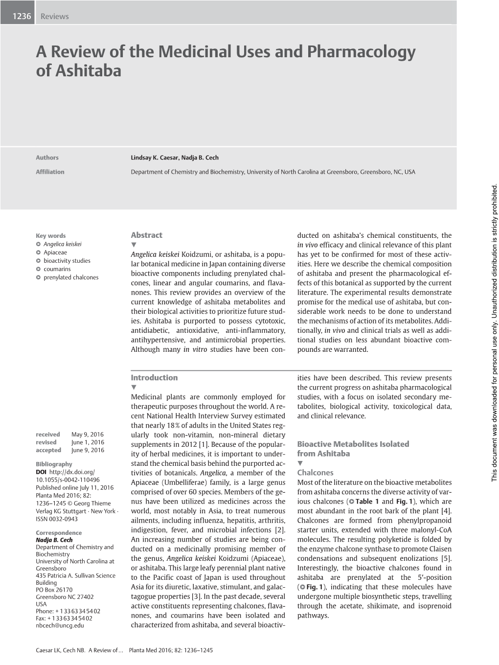 A Review of the Medicinal Uses and Pharmacology of Ashitaba