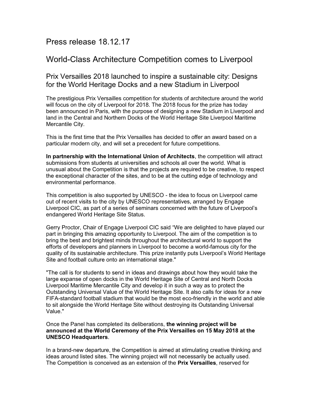 Press Release 18.12.17 World-Class Architecture Competition Comes To