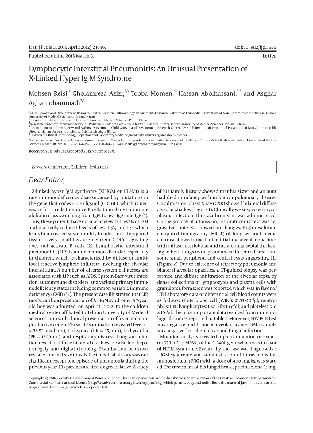 Lymphocytic Interstitial Pneumonitis: an Unusual Presentation of X-Linked Hyper Ig M Syndrome