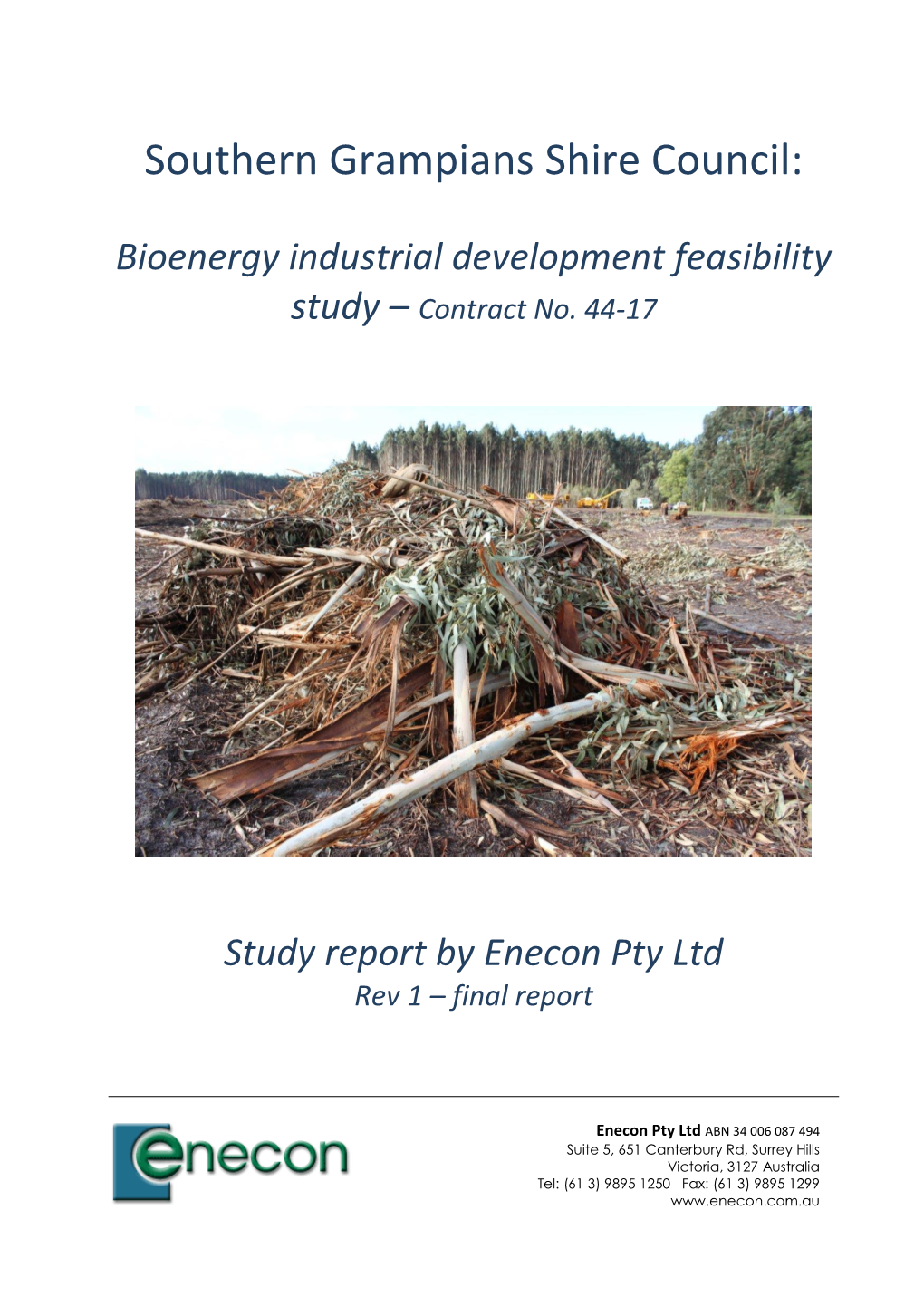 Bioenergy Industrial Development Feasibility Study – Contract No