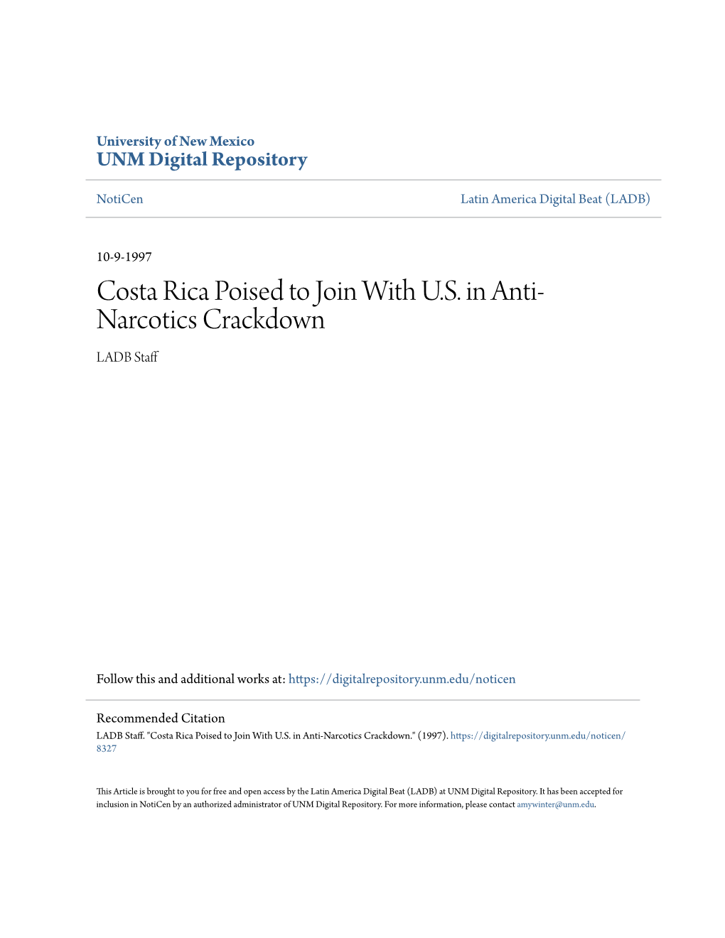 Costa Rica Poised to Join with U.S. in Anti-Narcotics Crackdown.