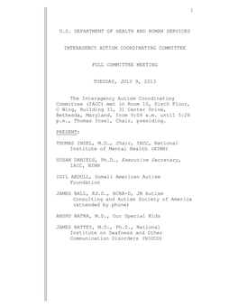 Transcript for the IACC Full Committee Meeting on July 9, 2013