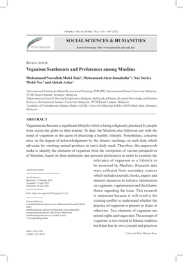 SOCIAL SCIENCES & HUMANITIES Veganism Sentiments and Preferences Among Muslims