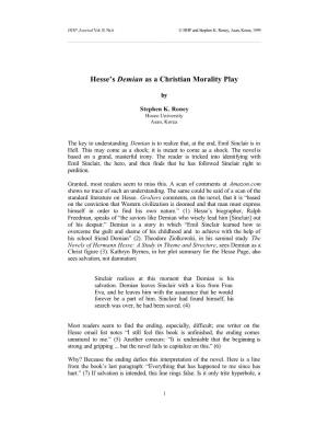 Hesse's Demian As a Christian Morality Play