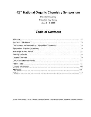 42 National Organic Chemistry Symposium Table of Contents