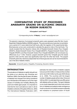 Comparative Study of Processed Amaranth Grains on Glycemic Indices in Niddm Subjects