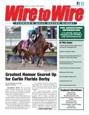 Greatest Honour Geared up for Curlin Florida Derby