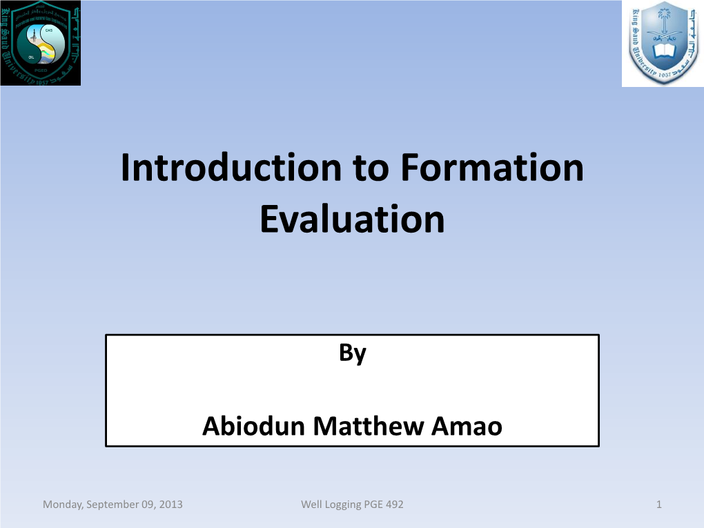 Introduction to Formation Evaluation