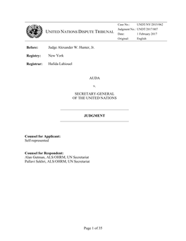 Page 1 of 35 UNITED NATIONS DISPUTE TRIBUNAL Before