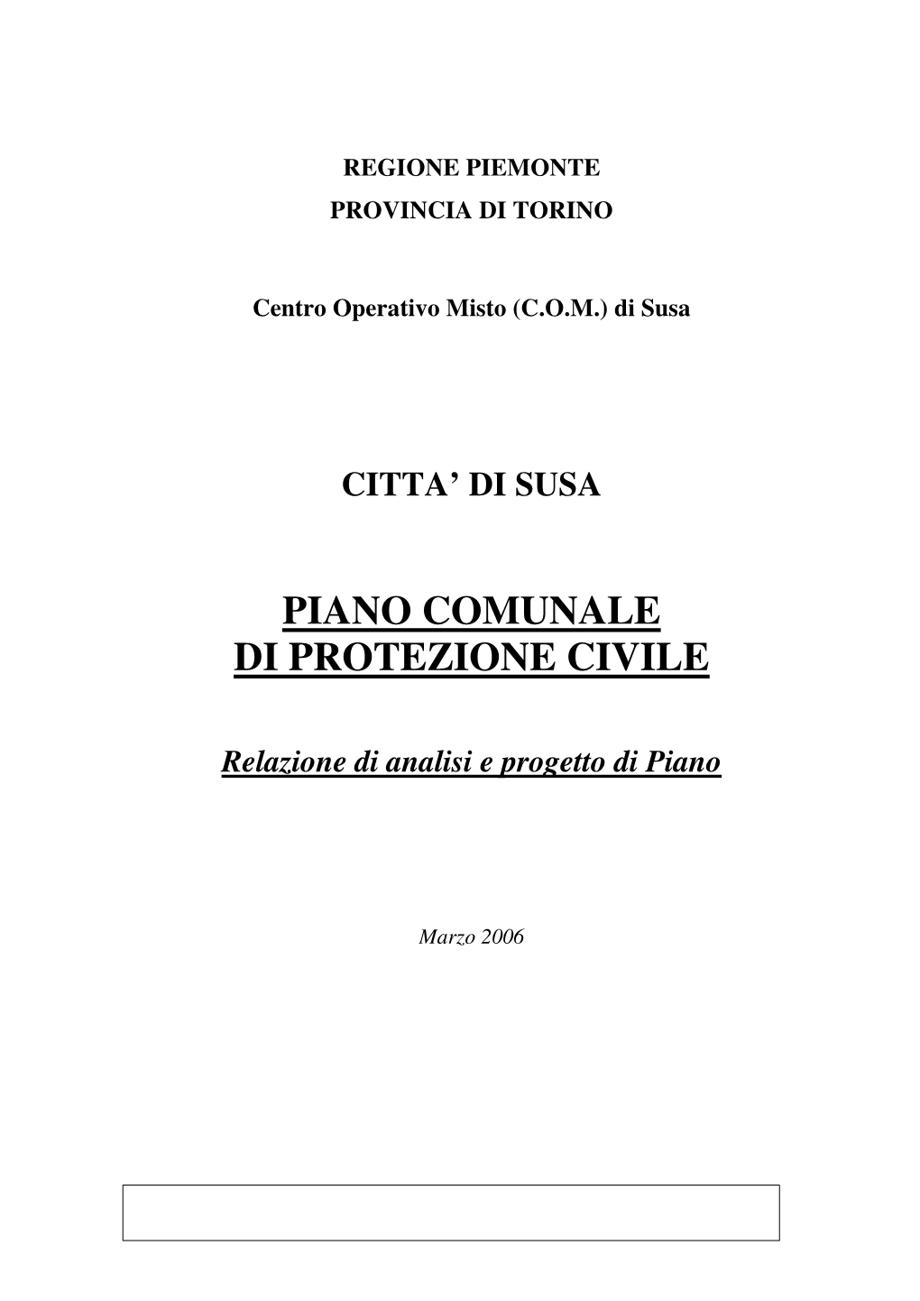 Piano Comunale Di Protezione Civile