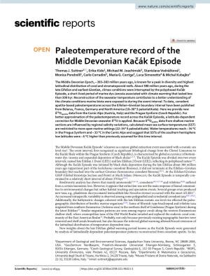 Paleotemperature Record of the Middle Devonian Kačák Episode Thomas J