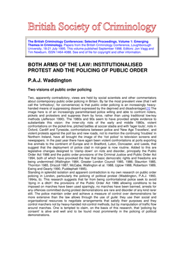 Institutionalised Protest and the Policing of Public Order