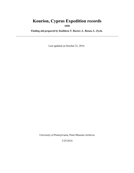 Kourion, Cyprus Expedition Records 1050 Finding Aid Prepared by Kathleen T