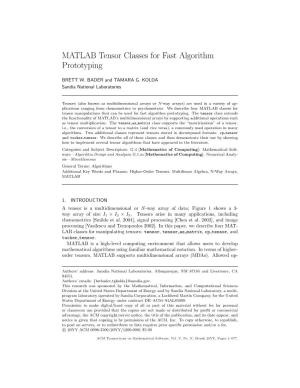 MATLAB Tensor Classes for Fast Algorithm Prototyping