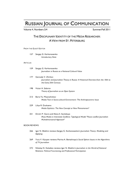 RUSSIAN JOURNAL of COMMUNICATION Volume 4, Numbers 3/4 Summer/Fall 2011