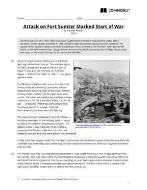 Attack on Fort Sumter Marked Start of War by Carolyn Reeder 2010