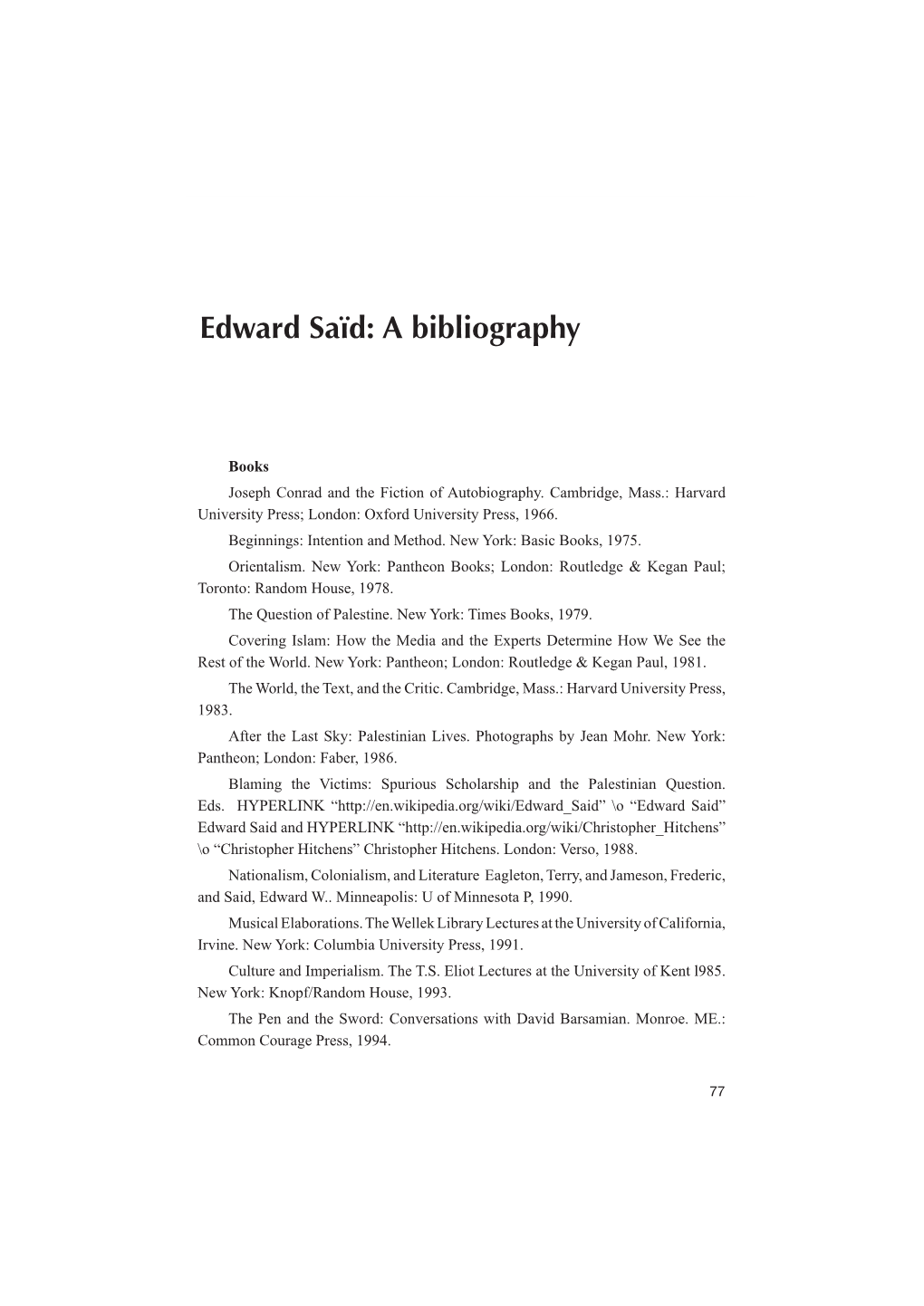 Edward Sa飀: a Bibliography
