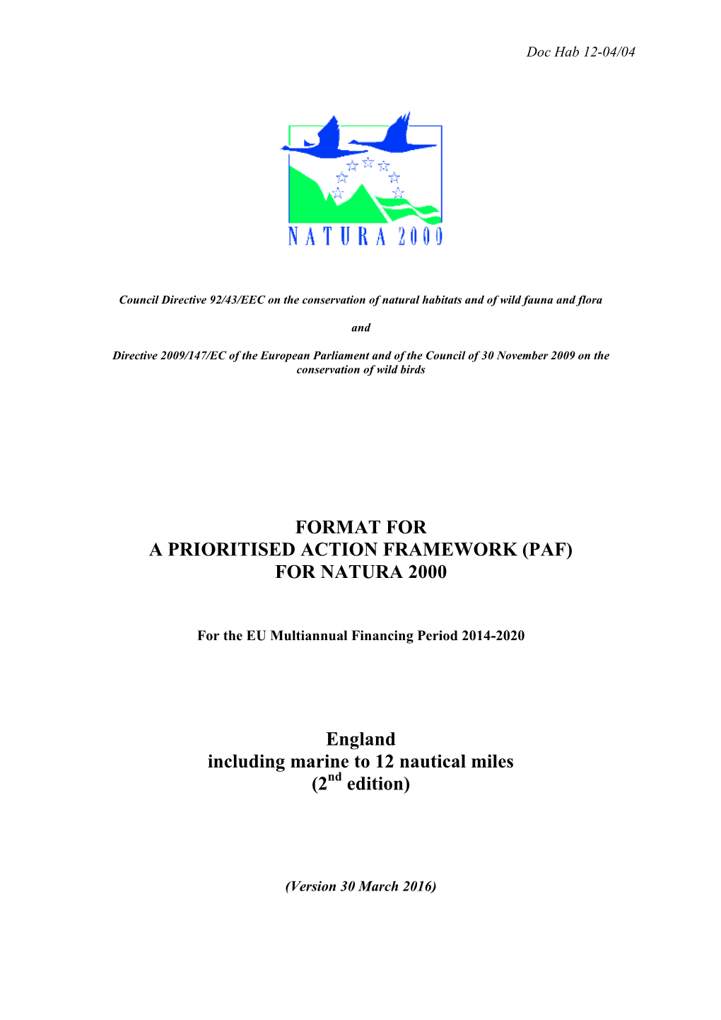 Prioritised Action Framework for England