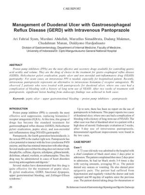 Management of Duodenal Ulcer with Gastroesophageal Reflux Disease (GERD) with Intravenous Pantoprazole