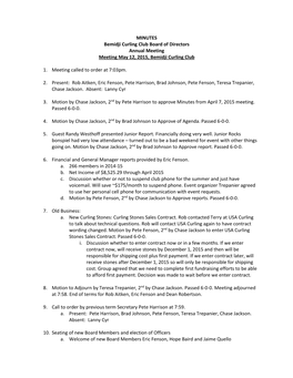 MINUTES Bemidji Curling Club Board of Directors Annual Meeting Meeting May 12, 2015, Bemidji Curling Club