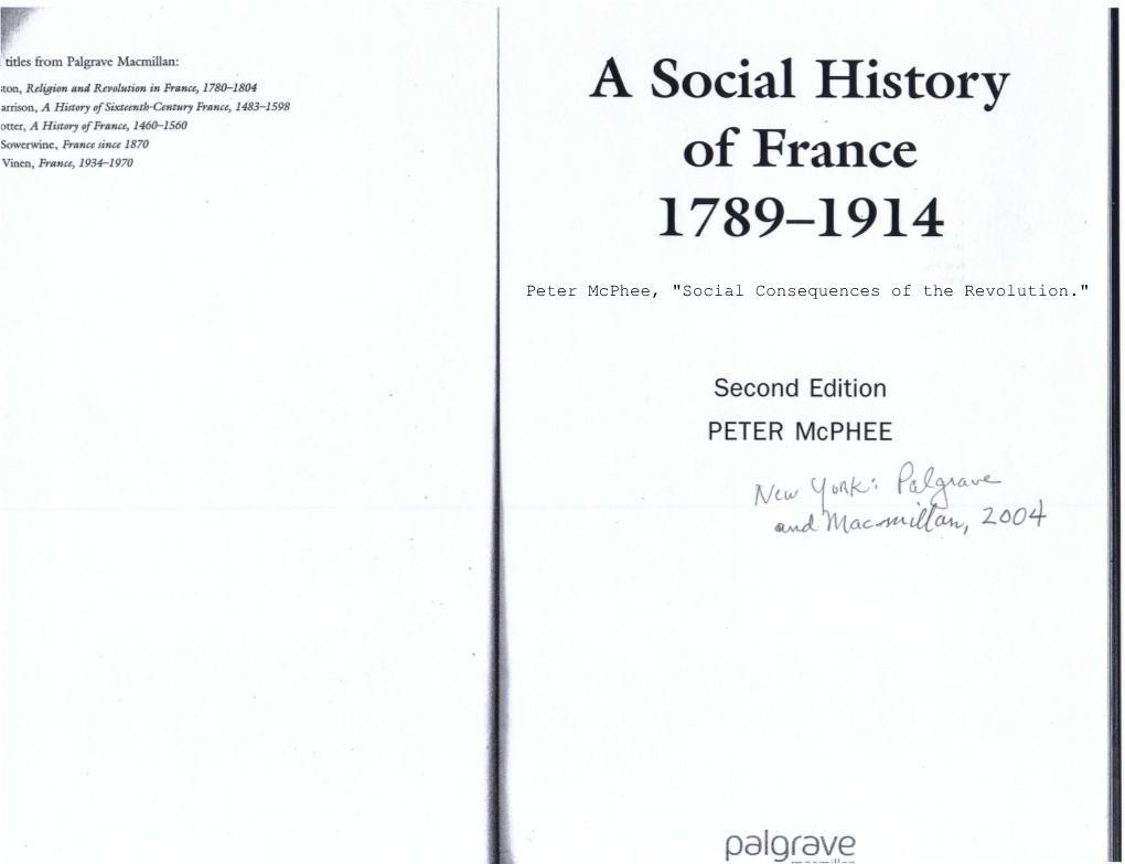 Reading Peter Mcphee on the Social Consequences of the French
