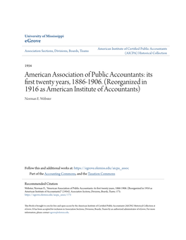 American Association of Public Accountants: Its First Twenty Years, 1886-1906
