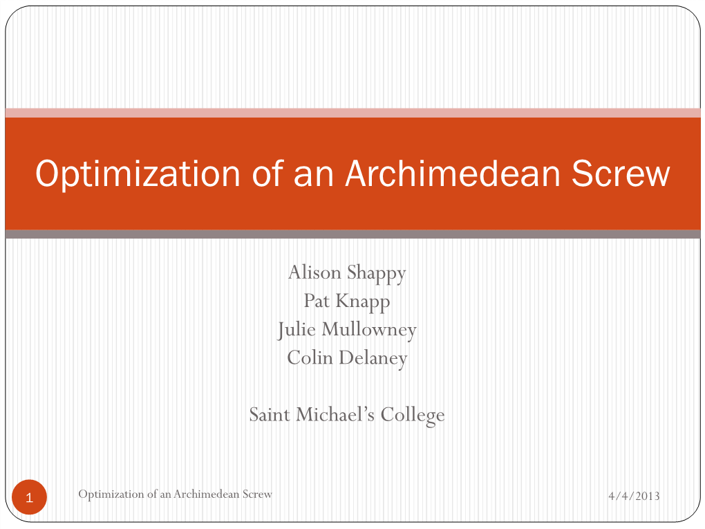 Optimization of an Archimedean Screw