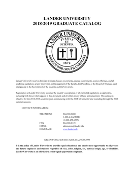 Lander University 2018-2019 Graduate Catalog