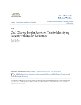 Oral Glucose Insulin Secretion Test for Identifying Patients with Insulin Resistance David Kershner Walden University